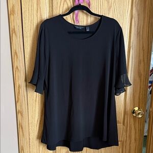 Susan Graver Black Ruffle Sleeve Blouse